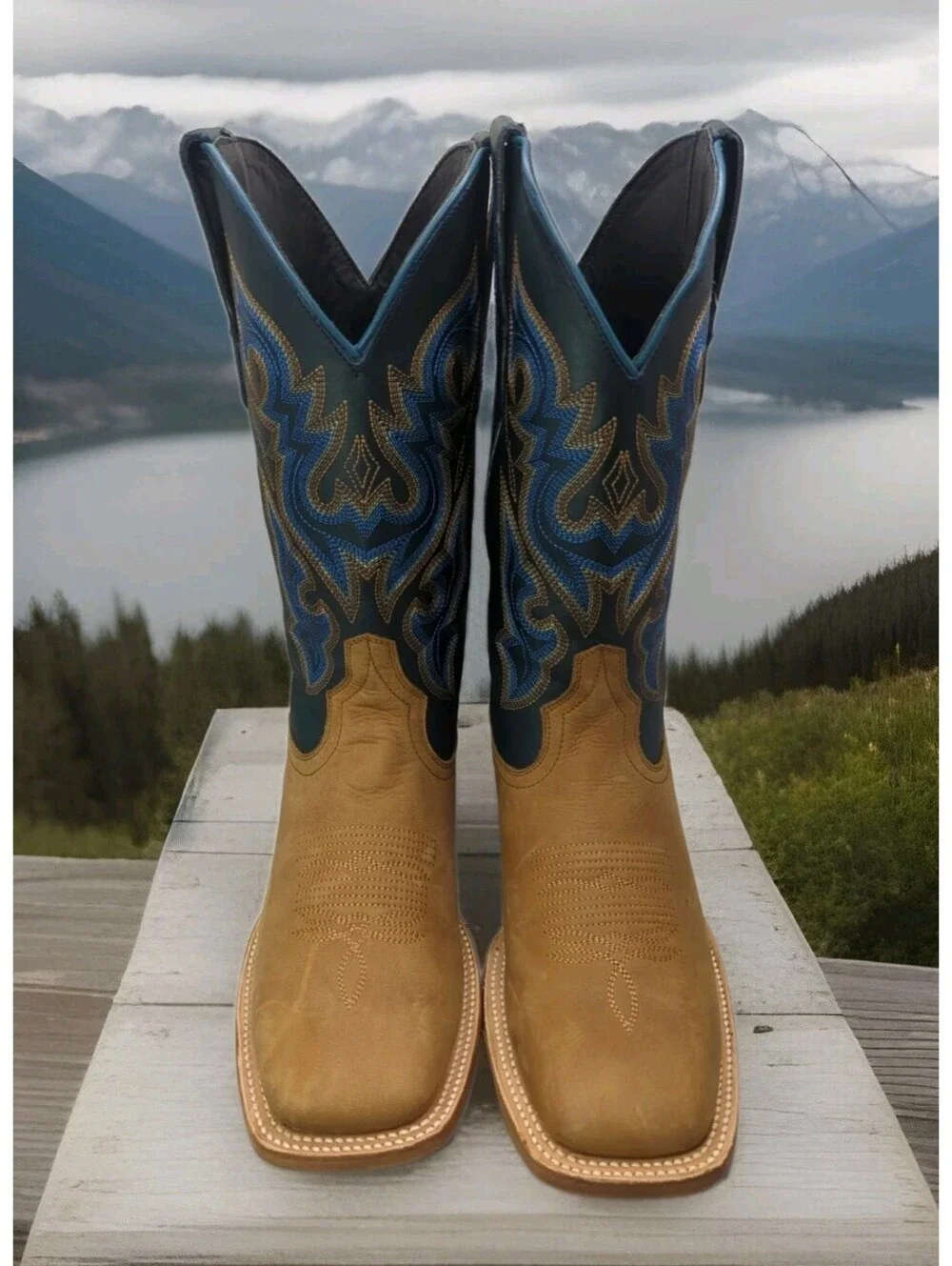 $330 J.B. Dillon Reserve Cowboy Western Blue Tan Leather Boot JBRP3250 Mens 8.5